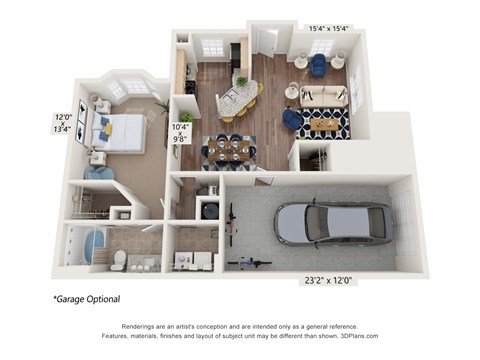 Floor plan for 1 bed, 1 bath, 881 sqft